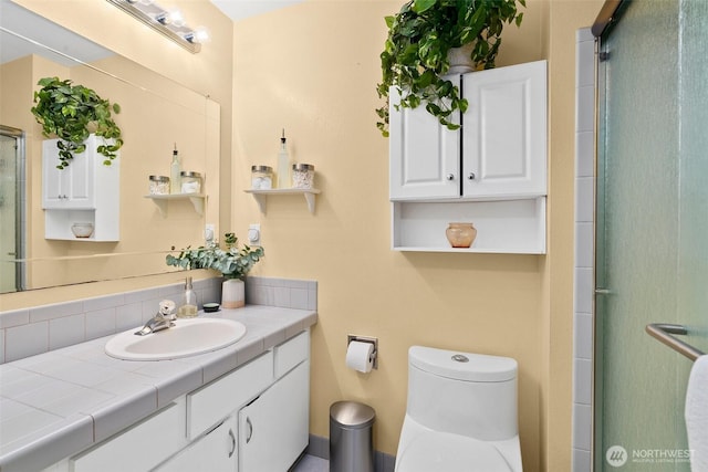 12427 129th Ave E, Puyallup, WA 98374 - bathroom with toilet, vanity, and an enclosed shower