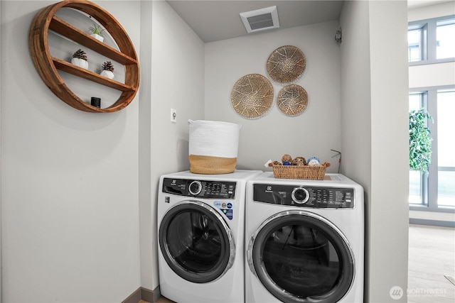 2324 NE 128th St, Seattle, WA 98125 - laundry area with washer and clothes dryer and wood finished floors