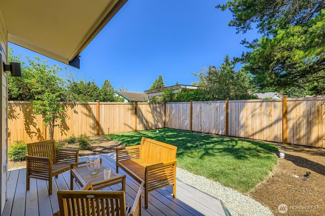2324 NE 128th St, Seattle, WA 98125 - wooden deck featuring a fenced backyard and outdoor lounge area