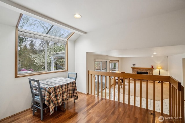 5036 NE 21st St, Renton, WA 98059 - interior space featuring recessed lighting, wood finished floors, and lofted ceiling with beams