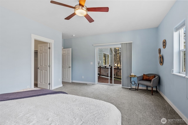 11320 S Stangland Rd, Medical Lake, WA 99022 - carpeted bedroom with baseboards, ceiling fan, and access to outside