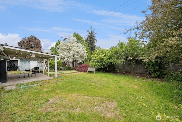 view of yard featuring a fenced backyard and a patio