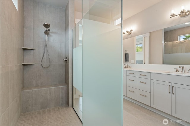 6346 Marymere Rd SW, Port Orchard, WA 98367 - bathroom featuring tile patterned floors, a walk in shower, and vanity