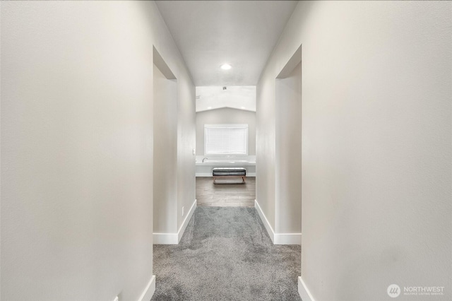 6 Pelican Pl SE, Moses Lake, WA 98837 - corridor with carpet, baseboards, and vaulted ceiling