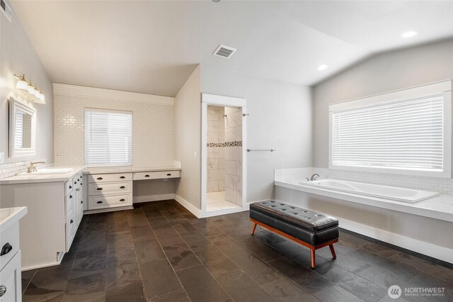 6 Pelican Pl SE, Moses Lake, WA 98837 - full bath with vanity, tiled shower, a garden tub, and visible vents
