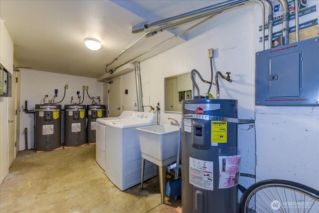 4509 Eastern Ave N Unit 1-3, Seattle, WA 98103 - laundry area with water heater, washing machine and dryer, and electric panel