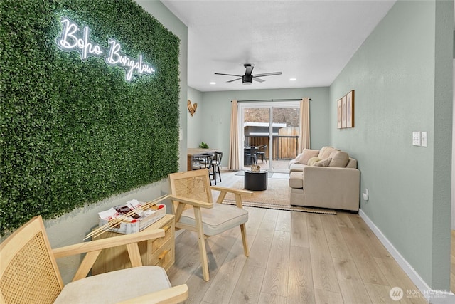 417 W 2nd St, Cle Elum, WA 98922 - living area with baseboards, ceiling fan, recessed lighting, and light wood-type flooring