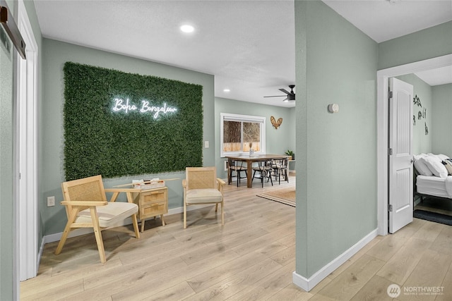 417 W 2nd St, Cle Elum, WA 98922 - living area with baseboards, a ceiling fan, recessed lighting, and light wood-type flooring