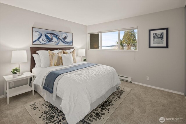 6201 Lake Washington Blvd NE Unit 206, Kirkland, WA 98033 - carpeted bedroom with a baseboard radiator and baseboards