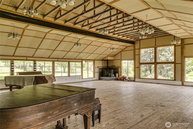 5296 Olson Rd, Ferndale, WA 98248 - recreation room with a chandelier and high vaulted ceiling