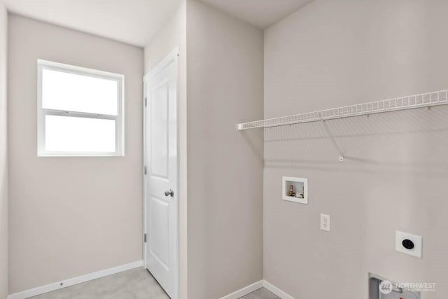laundry room with baseboards, washer hookup, hookup for an electric dryer, and laundry area