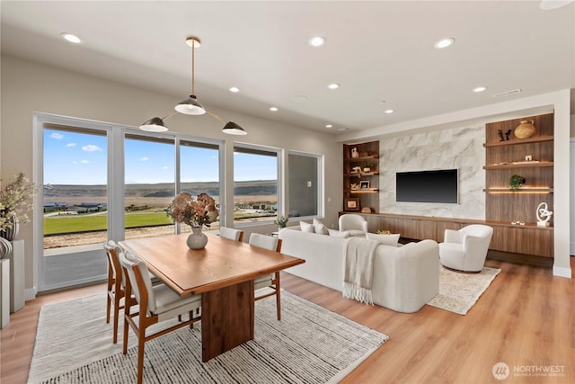 9604 Ridgeview Dr NW, Quincy, WA 98848 - dining room with light wood-style flooring, built in features, recessed lighting, and baseboards