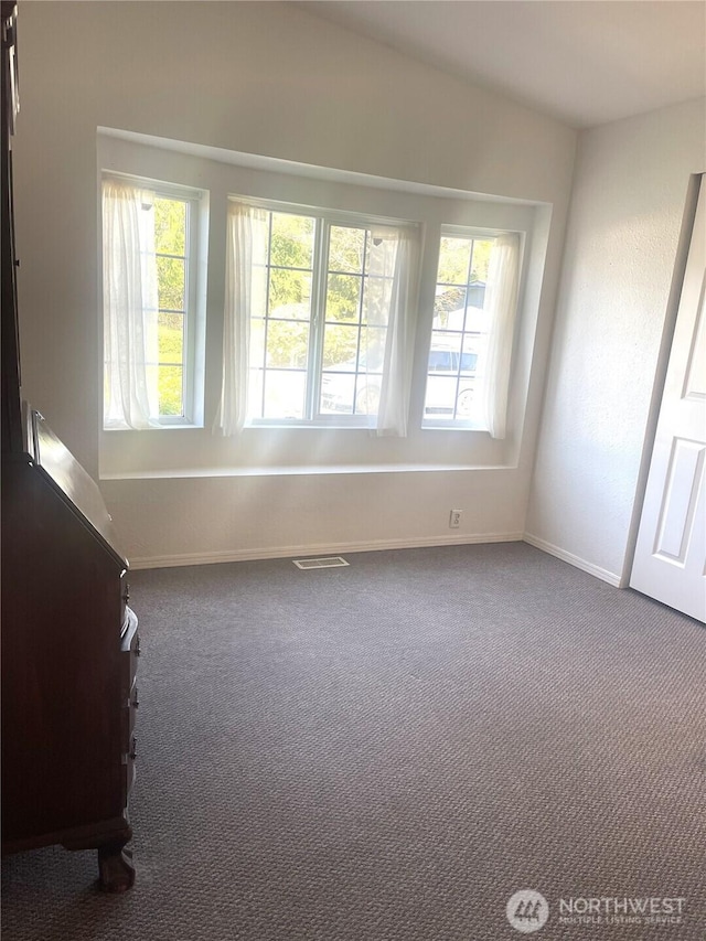 carpeted spare room with baseboards and visible vents
