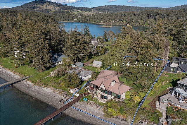 458 De Haro Ln, Friday Harbor, WA 98250 - aerial view featuring a water view and a wooded view