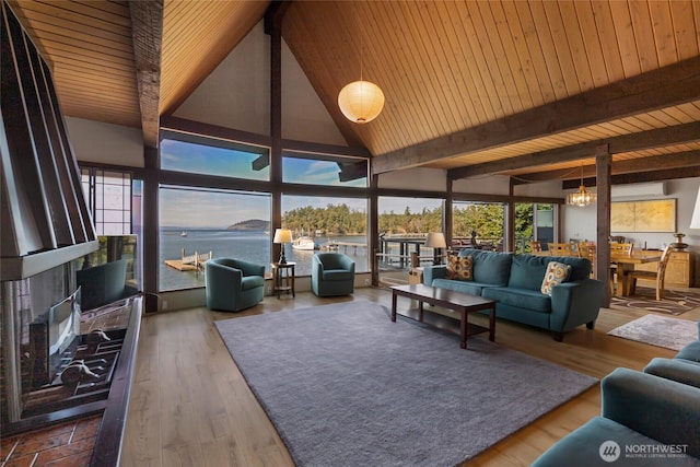458 De Haro Ln, Friday Harbor, WA 98250 - sunroom / solarium featuring a chandelier and beamed ceiling
