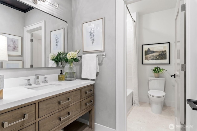 full bathroom featuring toilet, tile patterned flooring, vanity, and shower / bath combo