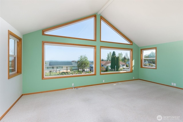 305 W Eunice St, Sequim, WA 98382 - interior space featuring visible vents, baseboards, vaulted ceiling, and carpet floors