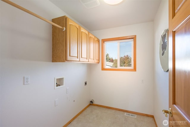 305 W Eunice St, Sequim, WA 98382 - washroom featuring hookup for a washing machine, cabinet space, hookup for an electric dryer, baseboards, and visible vents
