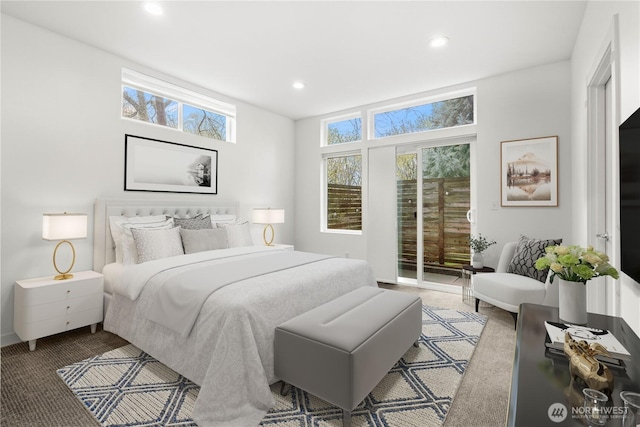 2620 SW Nevada St, Seattle, WA 98126 - bedroom featuring access to exterior, recessed lighting, and light carpet