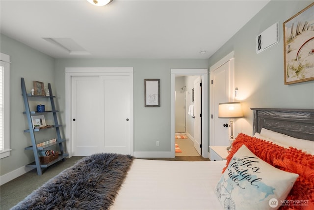 78 Pacifica Ln, Pacific Beach, WA 98571 - carpeted bedroom featuring attic access, baseboards, ensuite bath, visible vents, and a closet