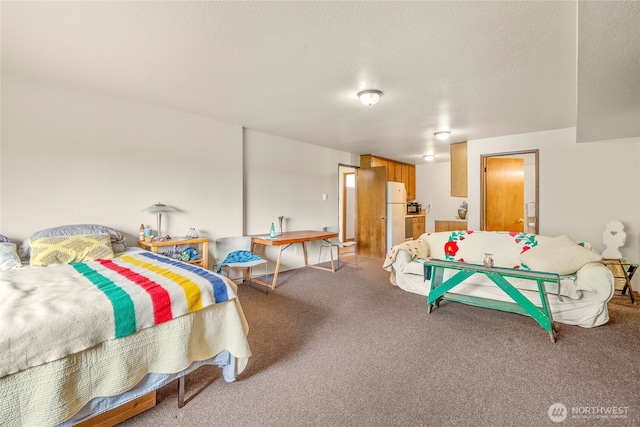5510 3rd Ave NW, Seattle, WA 98107 - carpeted bedroom featuring freestanding refrigerator and a textured ceiling