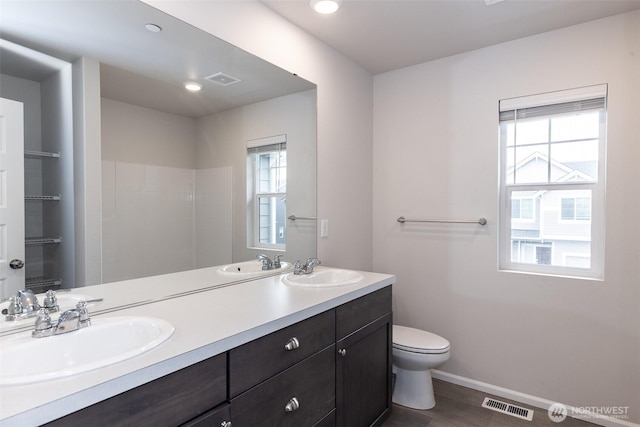 bathroom featuring a sink, a wealth of natural light, and visible vents