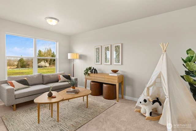 living room featuring baseboards and carpet