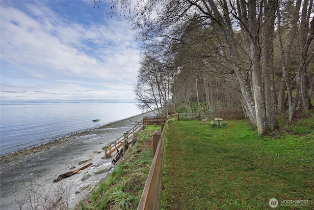 view of water feature with a view of the beach