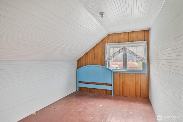 77 S Welcome Slough, Cathlamet, WA 98612 - additional living space featuring lofted ceiling, wood walls, and carpet flooring