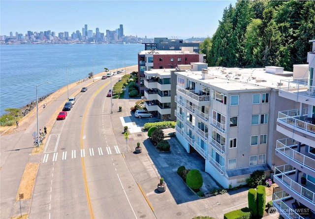 1156 Alki Ave SW Unit 204, Seattle, WA 98116 - drone / aerial view featuring a water view and a city view