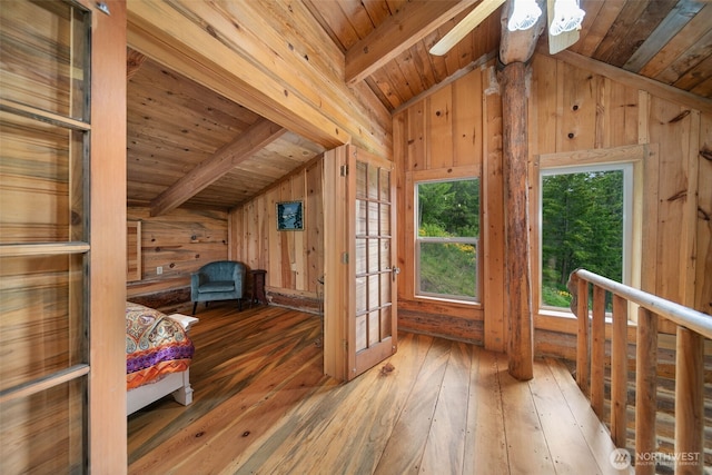 9381 Olalla Cayon Rd, Cashmere, WA 98813 - unfurnished bedroom with wood ceiling, hardwood / wood-style flooring, and wood walls