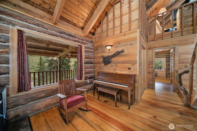 9381 Olalla Cayon Rd, Cashmere, WA 98813 - living area featuring wood ceiling, wood-type flooring, and wood walls