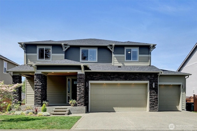 19504 141st Street Ct E, Bonney Lake, WA 98391 - prairie-style home featuring concrete driveway, stone siding, and a garage