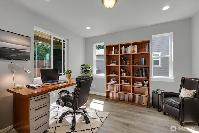 19504 141st Street Ct E, Bonney Lake, WA 98391 - home office with light wood finished floors, recessed lighting, and baseboards