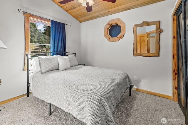 1020 Highland Loop, Ronald, WA 98940 - bedroom featuring lofted ceiling, baseboards, carpet flooring, ceiling fan, and wooden ceiling
