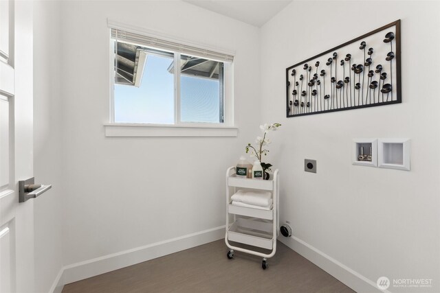 5842 229th Ave E, Buckley, WA 98321 - laundry area featuring wood finished floors and hookup for an electric dryer