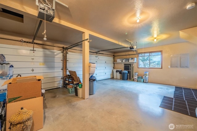 garage with a garage door opener