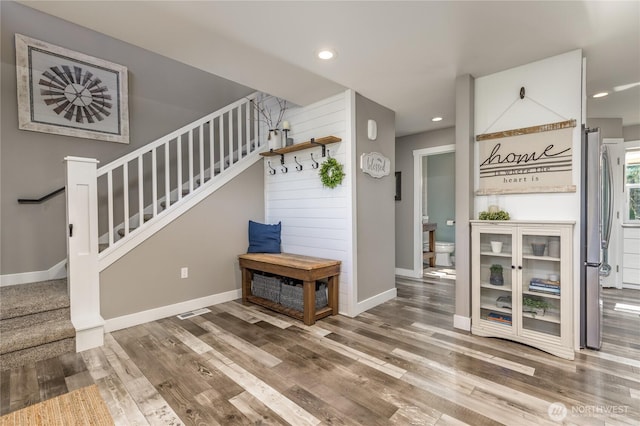 16005 SE Lake Holm Rd, Auburn, WA 98092 - interior space with stairs, recessed lighting, wood finished floors, and baseboards
