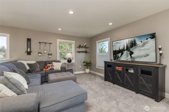 16005 SE Lake Holm Rd, Auburn, WA 98092 - living area with baseboards, recessed lighting, and light colored carpet