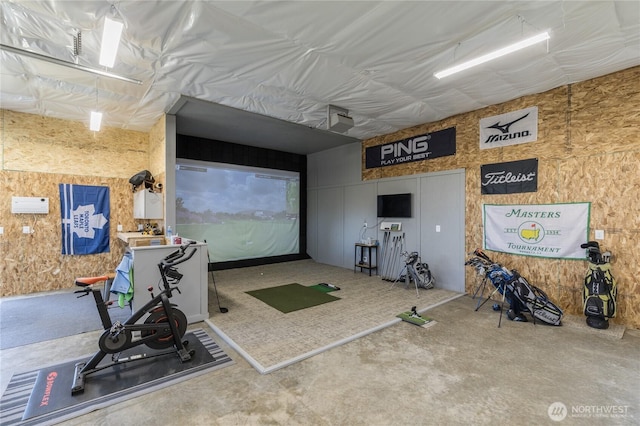 16005 SE Lake Holm Rd, Auburn, WA 98092 - miscellaneous room with golf simulator and concrete floors