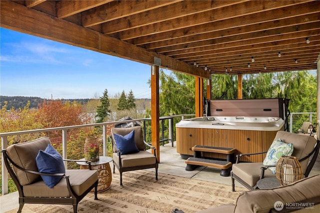 11230 SE 76th Pl, Newcastle, WA 98056 - view of patio with an outdoor hangout area and a hot tub