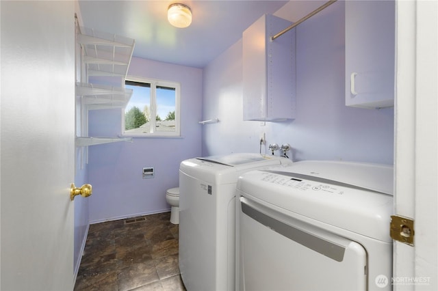 13729 8th Ave S, Burien, WA 98168 - laundry area with washing machine and dryer, baseboards, visible vents, stone finish flooring, and laundry area