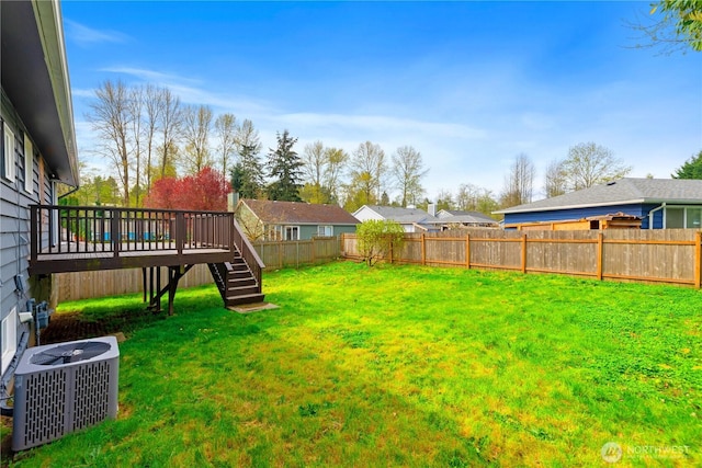 13729 8th Ave S, Burien, WA 98168 - view of yard with central AC, stairway, a deck, and a fenced backyard