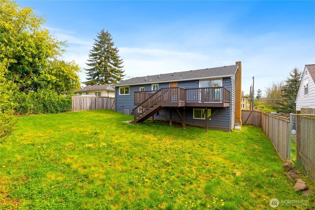 13729 8th Ave S, Burien, WA 98168 - back of house featuring stairway, a fenced backyard, a yard, and a deck