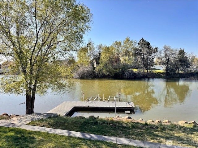 view of dock with a water view