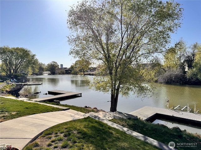 view of dock with a water view