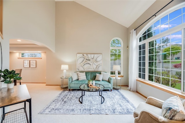 9300 138th Ct NE, Redmond, WA 98052 - sitting room with carpet flooring, high vaulted ceiling, and a healthy amount of sunlight