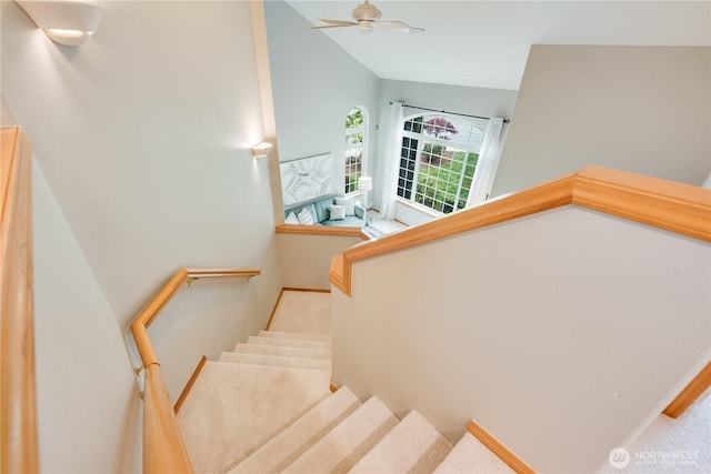 9300 138th Ct NE, Redmond, WA 98052 - stairway featuring carpet floors and a ceiling fan