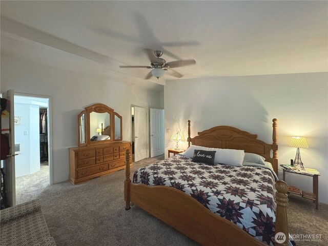 bedroom with carpet flooring and ceiling fan
