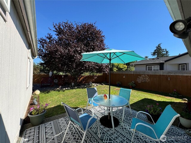 view of patio featuring a fenced backyard and outdoor dining space